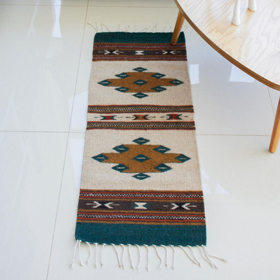 Zapotec wool area rug, colourful Remembrance (1x3)