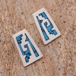 Sterling silver drop earrings, 'Sky Blue Pyramids' - Pre-Hispanic Sterling Silver Drop Earrings from Mexico