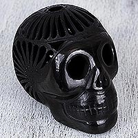 Ceramic sculpture, 'Death and Life' - Barro Negro Ceramic Skull Sculpture from Mexico