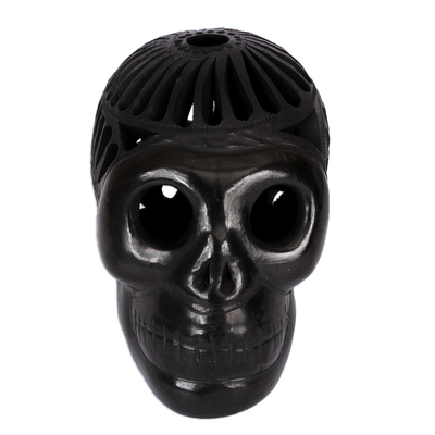 Barro Negro Ceramic Skull Sculpture from Mexico