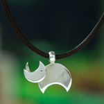 Silver pendant necklace, 'Rhino is More than a Horn' - Adjustable Silver Rhinoceros Pendant Necklace from Mexico