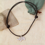Silver pendant necklace, 'Rhino is More than a Horn' - Adjustable Silver Rhinoceros Pendant Necklace from Mexico