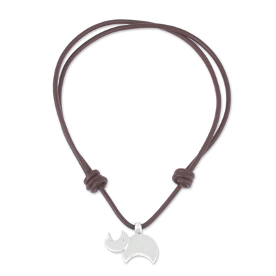 Silberne Halskette mit Anhänger - Verstellbare silberne Halskette mit Nashorn-Anhänger aus Mexiko