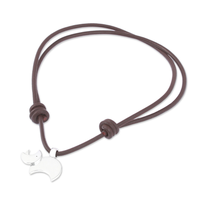 Collar colgante de plata - Collar ajustable con colgante de rinoceronte de plata de México