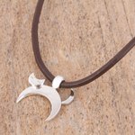 Silver pendant necklace, 'Felix the Cat' - Adjustable Silver Cat Pendant Necklace from Mexico