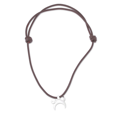 Silberne Halskette mit Anhänger - Verstellbare silberne Halskette mit Katzenanhänger aus Mexiko