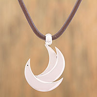 Silver pendant necklace, 'El Avemaria' - Adjustable Silver Crescent Pendant Necklace from Mexico