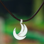 Silver pendant necklace, 'El Avemaria' - Adjustable Silver Crescent Pendant Necklace from Mexico