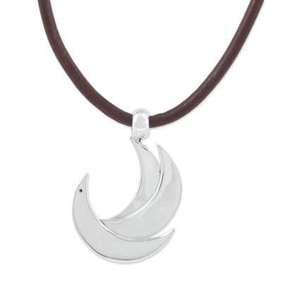 Silver pendant necklace, 'Maria the Bird' - Adjustable Silver Crescent Pendant Necklace from Mexico