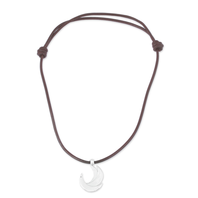 Silver pendant necklace, 'El Avemaria' - Adjustable Silver Crescent Pendant Necklace from Mexico