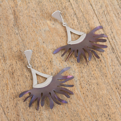 Titanium dangle earrings, 'Dragon Betta Fins' - Handcrafted Titanium Dangle Earrings from Mexico