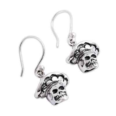 Sterling silver dangle earrings, 'Horseman Catrin' - Sterling Silver Day of the Dead Dangle Earrings from Mexico