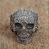 Sterling silver dome ring, 'Skull of Life' - Sterling Silver Skull Ring from Mexico