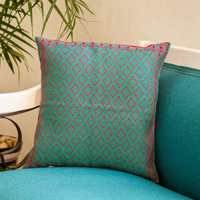 Cotton Cushion Cover in Strawberry and Turquoise from Mexico ...
