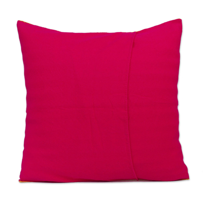 Cotton cushion cover, 'Daffodil Maze' - Cotton Cushion Cover in Daffodil and Cerise from Mexico