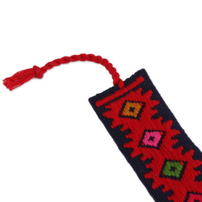 Cotton bookmark, 'Dynamic Diamonds' - Hand Crafted Multi-Color Embroidered Cotton Bookmark
