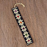 Cotton bookmark, 'Star Flowers' - Hand Crafted Multi-Color Embroidered Cotton Bookmark
