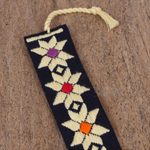 Cotton bookmark, 'Star Flowers' - Hand Crafted Multi-Color Embroidered Cotton Bookmark