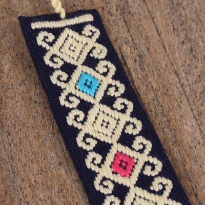 Cotton bookmark, 'Star Garden' - Handwoven Multi-Color Embroidered Cotton Bookmark