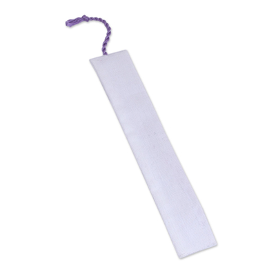 Cotton bookmark, 'Lilac Diamonds' - Hand Crafted White and Lilac Embroidered Cotton Bookmark