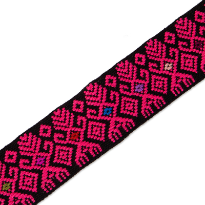 Marcapáginas de algodón - Marcapáginas de algodón bordado rosa sobre negro hecho a mano