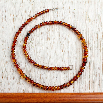 Amber beaded necklace, 'Honey Dew' - Natural Mexican Amber Beaded Strand Long Necklace