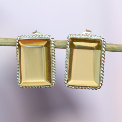 Amber drop earrings, 'Misty View' - Rectangular Amber Framed in Sterling Silver Drop Earrings
