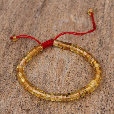 Amber beaded bracelet, 'Sun Spots' - Natural Mexican Amber Adjustable Beaded Strand Bracelet