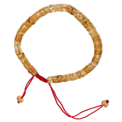 Amber beaded bracelet, 'Sun Spots' - Natural Mexican Amber Adjustable Beaded Strand Bracelet