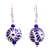 Ceramic bead dangle earrings, 'Peeking Flower' - Ceramic Puebla-Style Bead Blue Floral Dangle Earrings