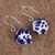 Ceramic bead dangle earrings, 'Peeking Flower' - Ceramic Puebla-Style Bead Blue Floral Dangle Earrings