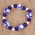 Ceramic beaded stretch bracelet, 'Indigo Twilight' - Ceramic Puebla Bead, Blue and Silver Stretch Bracelet