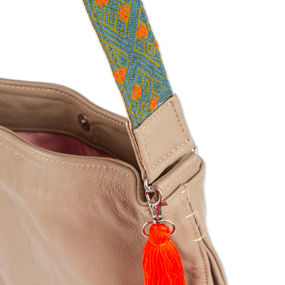Leather shoulder bag, 'Cityslicker' - Taupe Leather Shoulder Bag with Interior Pockets
