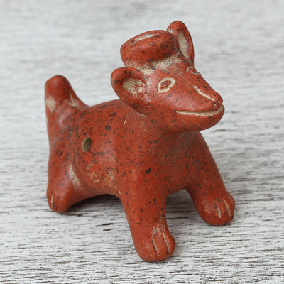 Ceramic ocarina, 'Pre-Hispanic Puppy' - Handcrafted Ceramic Pre-Hispanic Puppy Ocarina Flute
