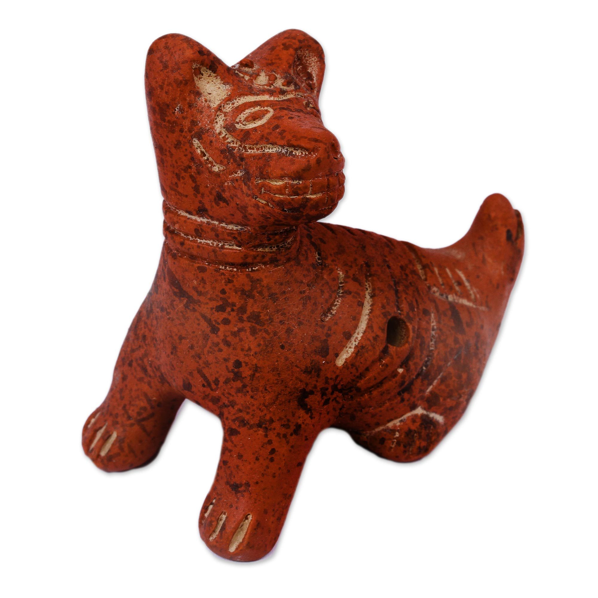 Terracotta Aztec Dog Ceramic Ocarina Whistle from Mexico Aztec Dog