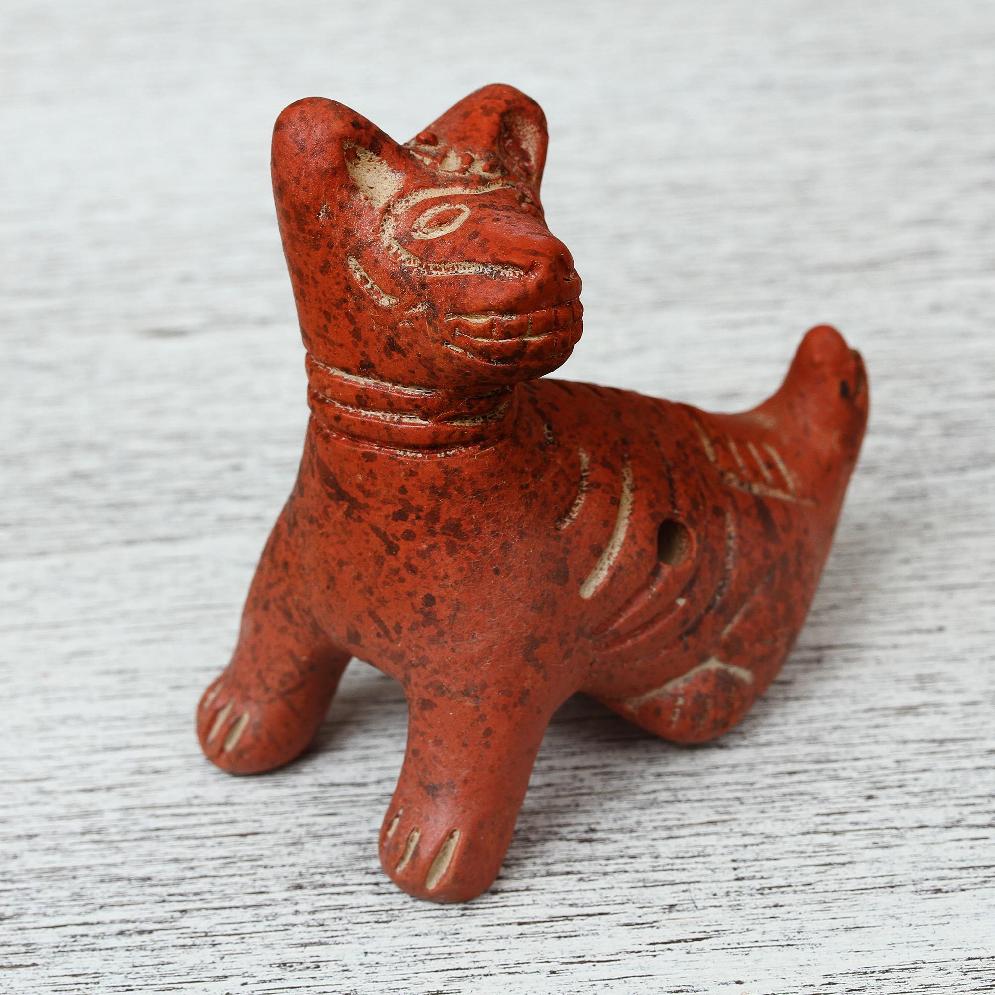 Terracotta Aztec Dog Ceramic Ocarina Whistle from Mexico Aztec Dog