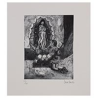 Untitled (The Virgin) - Signed Print of Mother Mary and a Soldier from Mexico