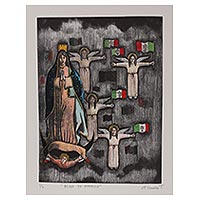 'Queen of America' - Signed Modern Mexican Print of Mother Mary