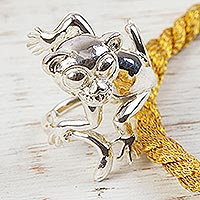 Sterling silver cocktail ring, 'Monkey Around' - Sterling Silver Monkey Cocktail Ring