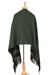 Cotton rebozo shawl, 'Evening Drama' - Green on Black Handwoven Fringed Mexican Rebozo Shawl (image 2c) thumbail