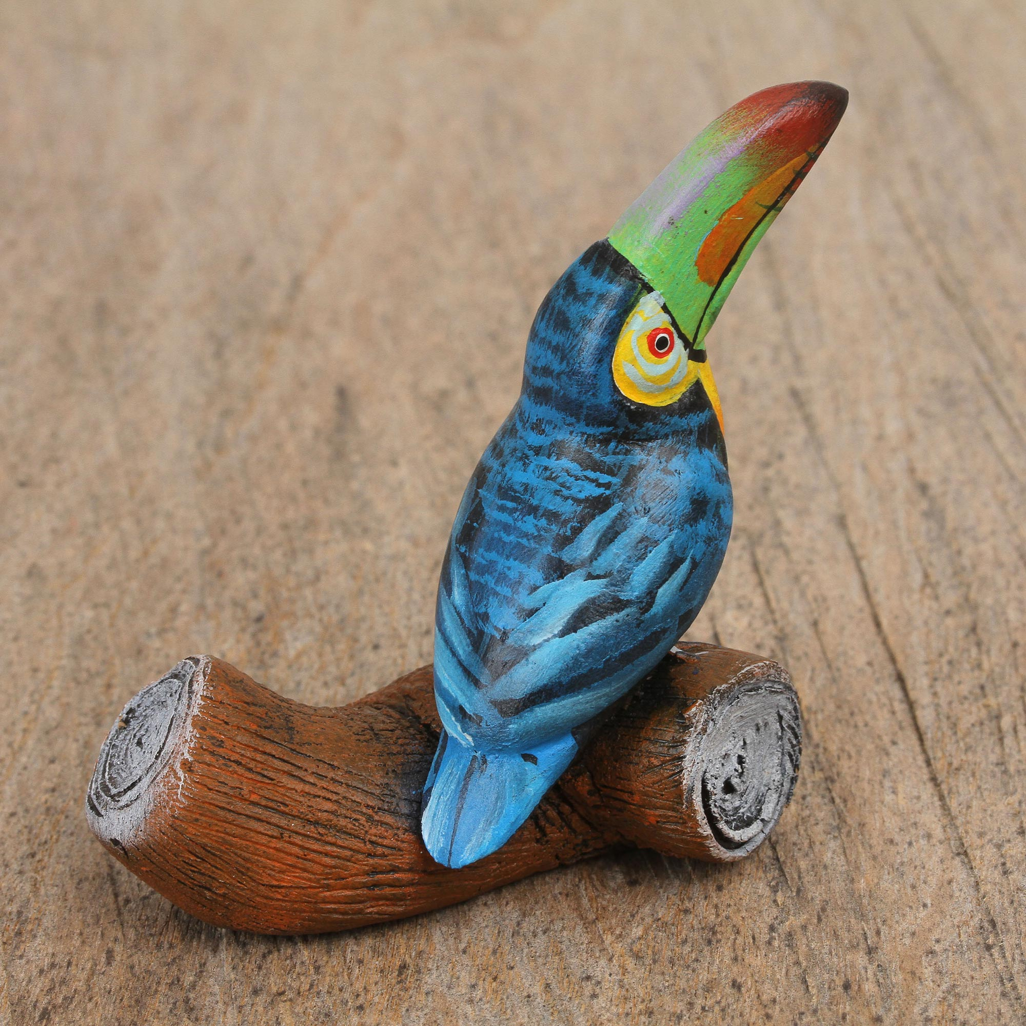 Ceramic Figurine of a Toucan on a Log from Mexico - Toucan on a Log