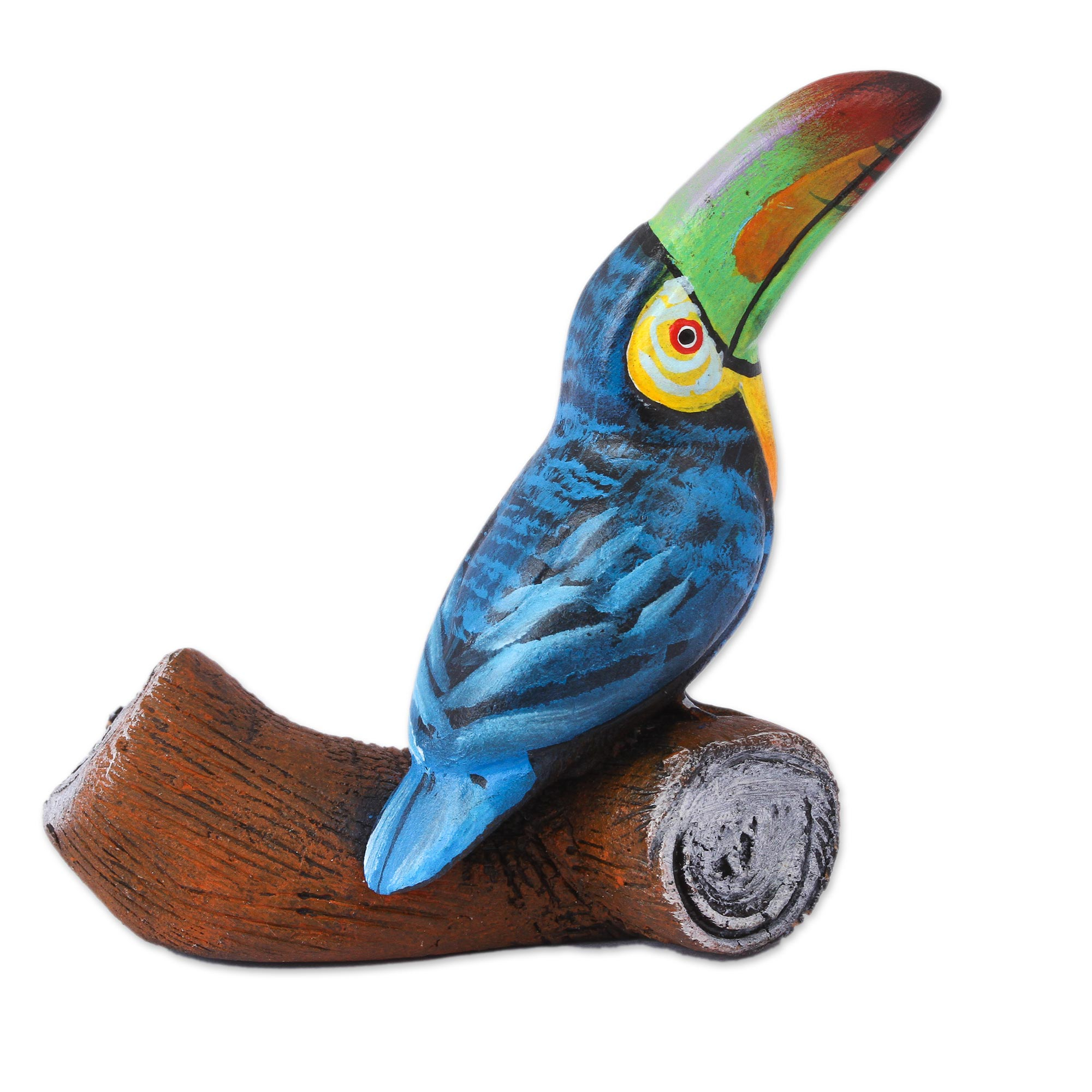 Ceramic Figurine of a Toucan on a Log from Mexico - Toucan on a Log