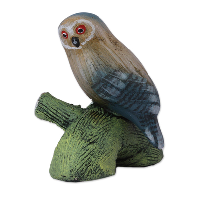 Ceramic Figurine of an Owl on a Log from Mexico