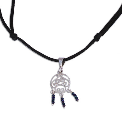 Glass Beaded Filigree Pendant Necklace from Mexico