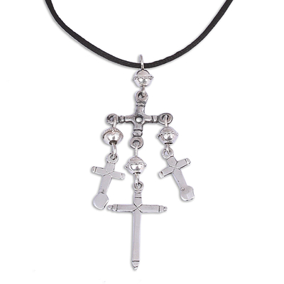 Sterling silver pendant necklace, 'Linked Crosses' - Cross Motif Sterling Silver Pendant Necklace from Mexico