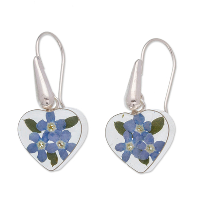 Heart-Shaped Natural Blue Flower Earrings from Mexico