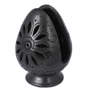 Ceramic napkin holder, 'Pastoral Oaxaca' - Oaxaca Barro Negro Ceramic Egg-Shaped Napkin Holder