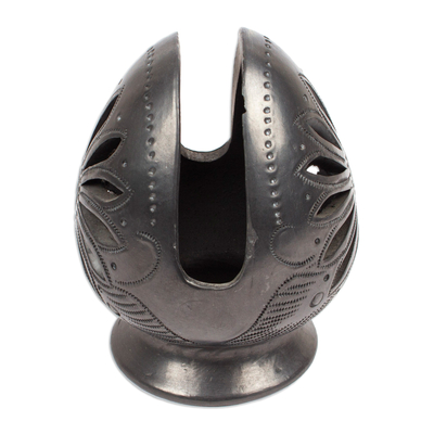 Servilletero de cerámica, 'Pastoral Oaxaca' - Servilletero de cerámica en forma de huevo Oaxaca Barro Negro