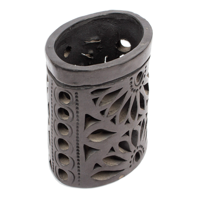 Ceramic pencil holder, 'Oaxacan Ellipse' - Oaxaca Barro Negro Ceramic Oval Pencil Holder
