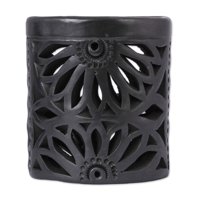 Ceramic pencil holder, 'Oaxacan Ellipse' - Oaxaca Barro Negro Ceramic Oval Pencil Holder